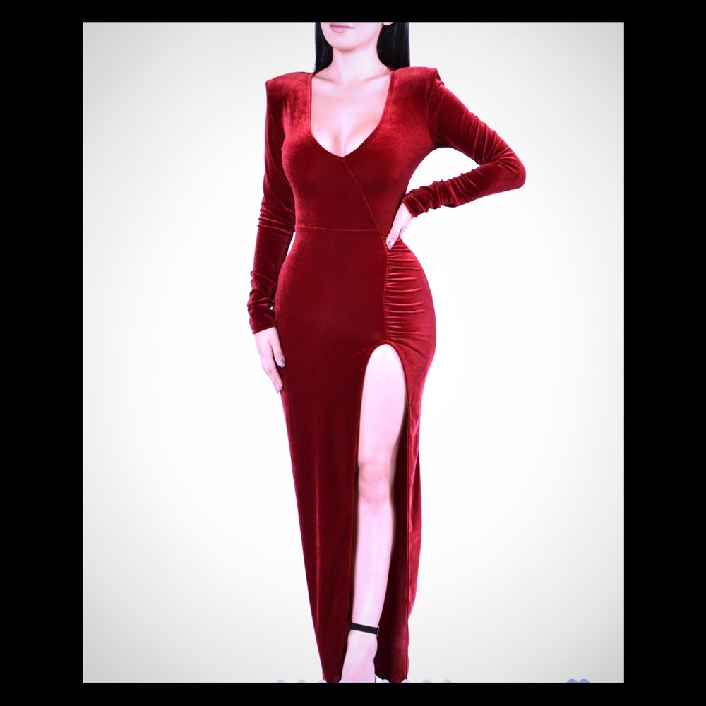 Red Velvet hi slit sexpot dress